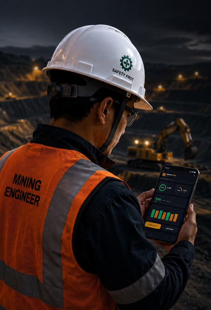 Mining engineer memantau operasi tambang lewat HP